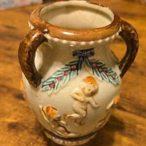 Vintage Cherub Ceramic Vase with Brown Accents